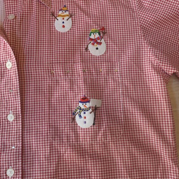 Las Olas Womens Size Medium Embroidered Blouse Red‎ White Checkers Long Sleeve - Picture 5 of 10